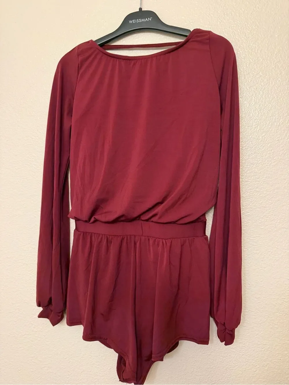 WEISSMAN Balera Dance Costume burgundy  red Blouson Sleeve Romper MJ11565 SA adl